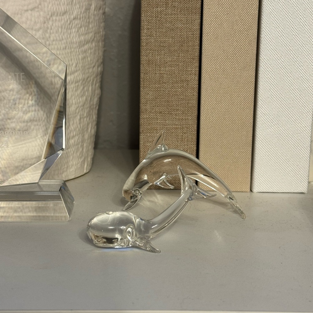 Vintage Clear Glass Dolphin & Whale Figurines pair 😍😍